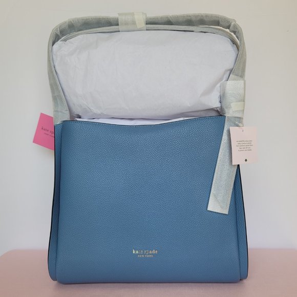 KATE SPADE Knott LARGE Pebbled Leather & Suede Shoulder Bag-Manta Blue⭐ - Picture 6 of 16